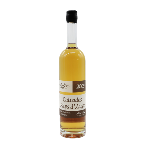 2009 Calvados wine bottle on a white background