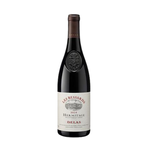 Delas Hermitage Les Bessards Rouge 2014 red wine bottle in white background