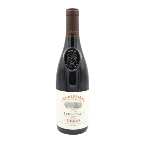 Delas Hermitage Les Bessards Rouge 2019 red wine bottle in white background