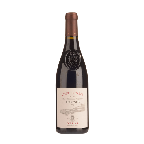 Delas Hermitage Les Grandes Vignes 2019 red wine bottle in white background