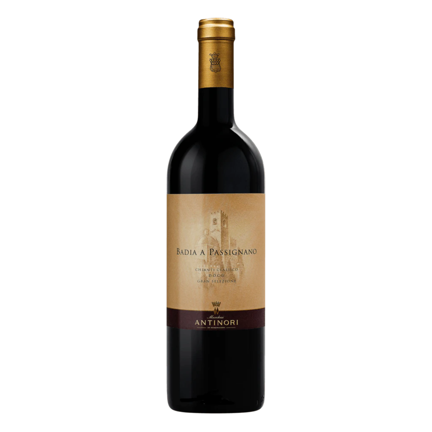 Antinori Badia a Passignano Chianti Classico DOCG Gran Selezione 2020 red wine bottle on a white background