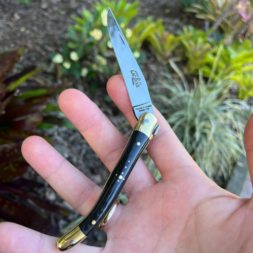 Folding knife Black compressed fabric handle High polish finish 9cm