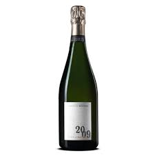 Champagne Le Brun de Neuville 2009 bottle featuring a silver foil top and minimalist white label with "2009" prominently displayed, representing a vintage French sparkling wine.
