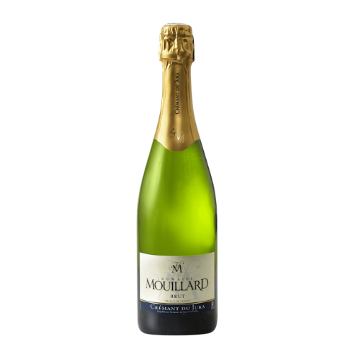 NV Jean Luc Mouillard Crémant du Jura Brut Nature Chardonnay wine bottle on a white background