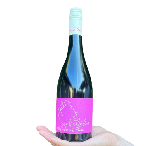 “2022 Valentine Cabernet Franc from Murrindindi Valley wine bottle on a white background.”