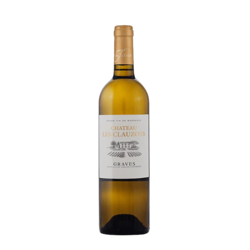 Château Les Clauzots Blanc 2023 Graves white wine bottle in white background