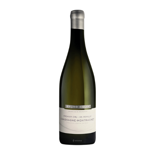 Bruno Colin Chassagne-Montrachet En Remilly 2023 Premier Cru Burgundy white wine bottle in white background