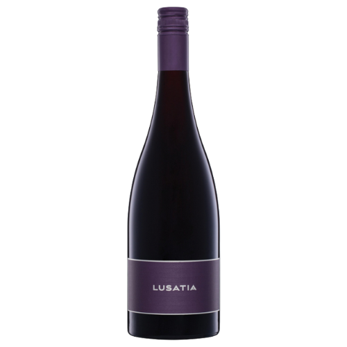 2019 Lusatia Park Pinot Noir wine bottle on a white background.