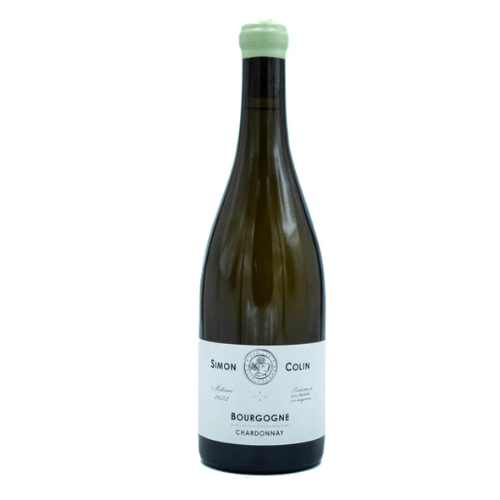 2022 Simon Colin Bourgogne Blanc wine bottle on a white background.