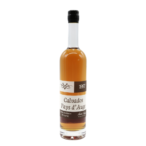 1997 Calvados wine bottle on a white background