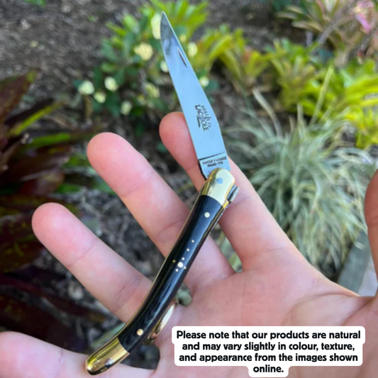 Folding knife Black compressed fabric handle High polish finish 9cm