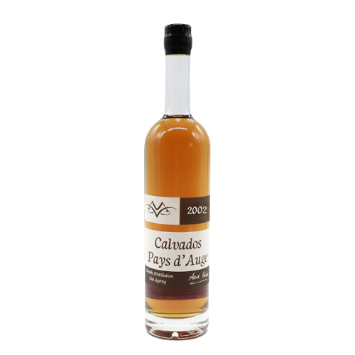 2002 Calvados wine bottle on a white background