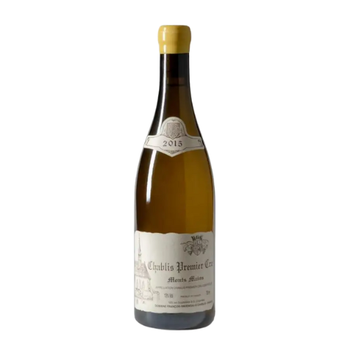 2015 Domaine Francois Raveneau Monts Mains Chablis Premier Cru wine bottle on a white background.
