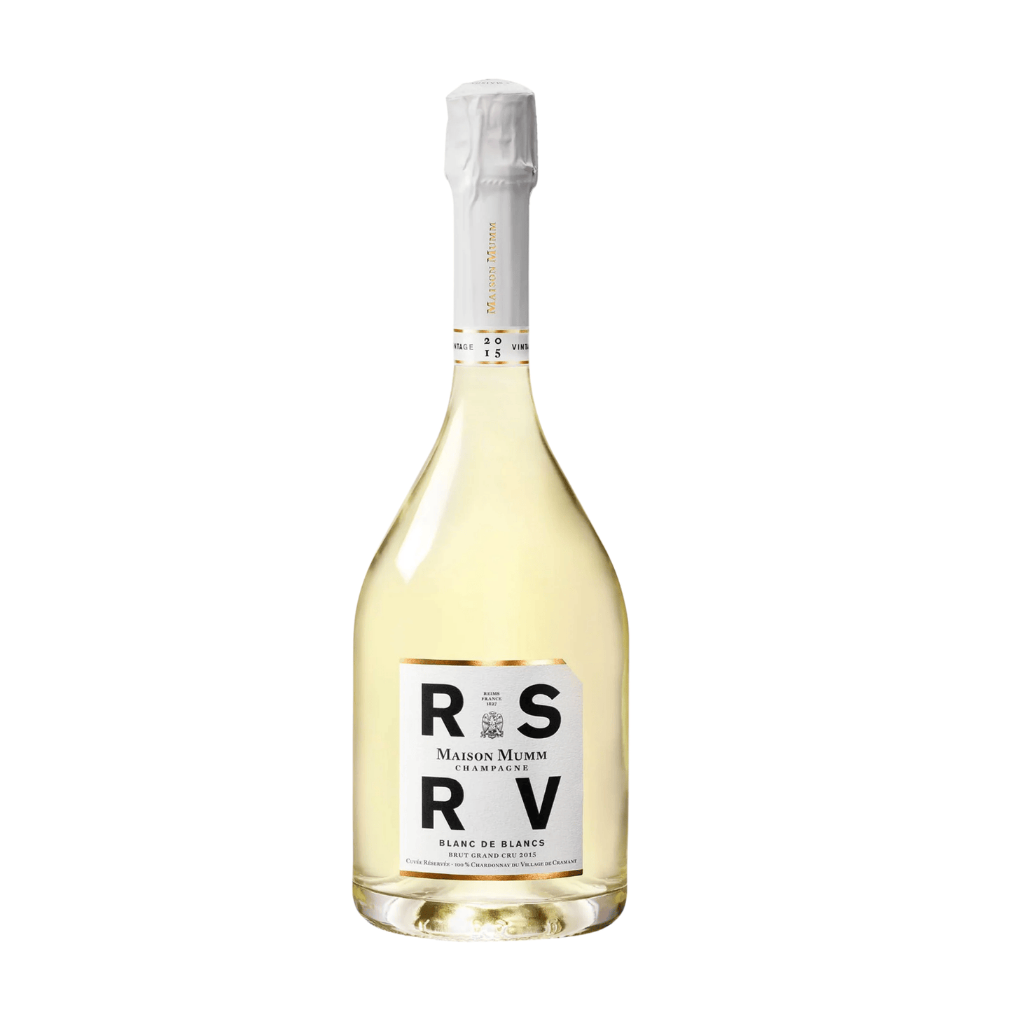 GH Mumm RSRV Champagne 2015 sparkling wine bottle in white background