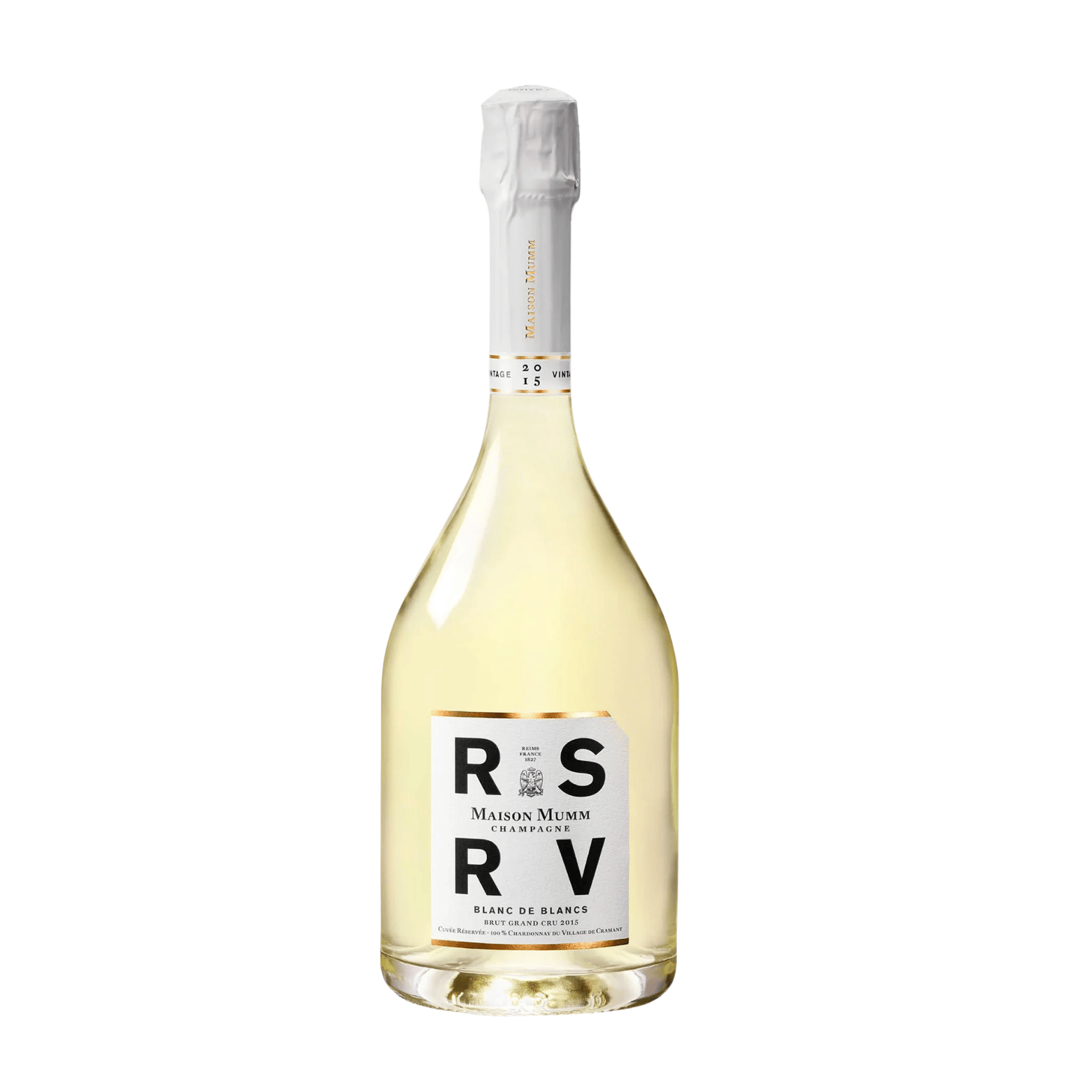 GH Mumm RSRV Champagne 2015 sparkling wine bottle in white background