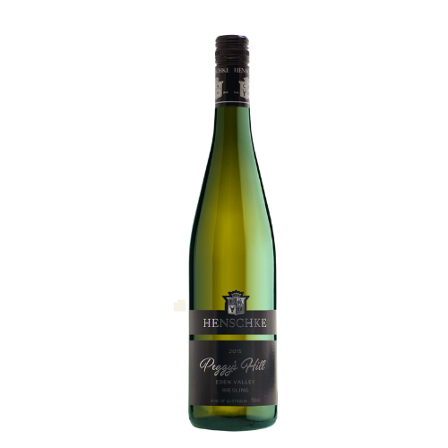 2015 Henschke Peggy's Hill wine bottle on a white background

