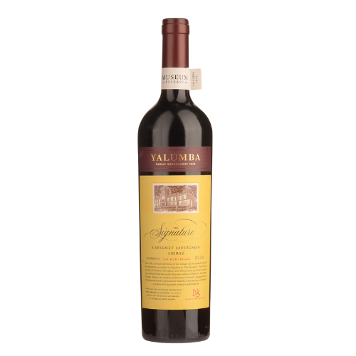 2015 Yalumba The Signature wine bottle on a white background