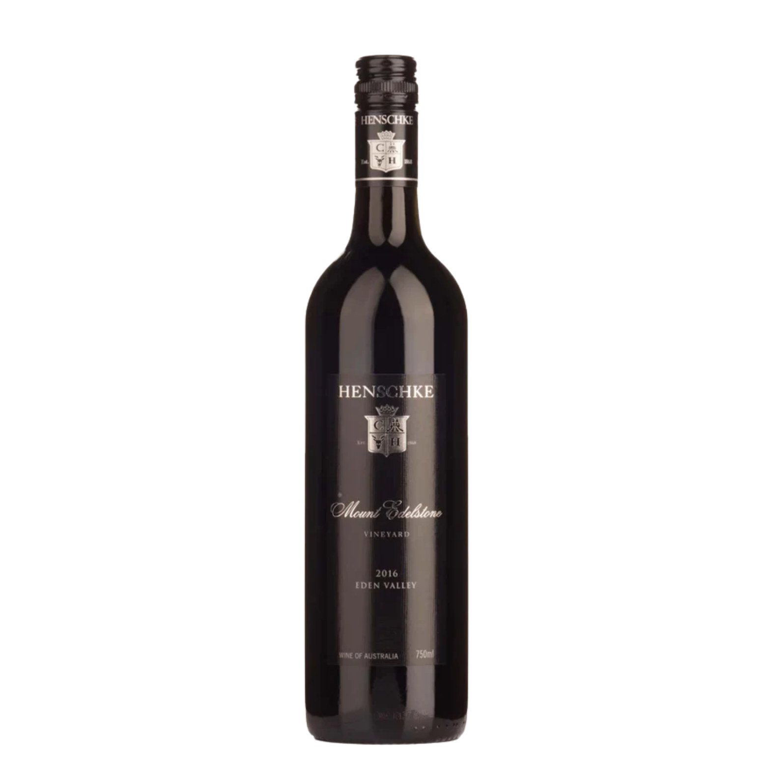 Henschke Mount Edelstone 2016 Eden Valley red wine bottle in white background.