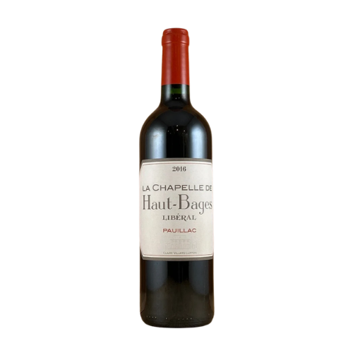 2016 La Chapelle Haut-Bages Libéral wine bottle on a white background