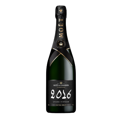2016 Moët & Chandon Grand Vintage Champagne bottle on a white background.