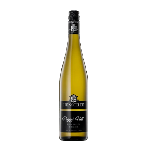 2017 Henschke Peggy's Hill wine bottle on a white background
