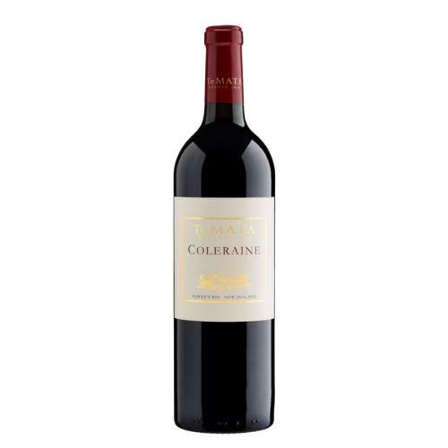 2019 Te Mata Coleraine Bordeaux Blend wine bottle on a white background