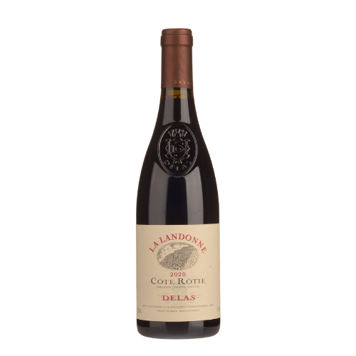 Delas Côte-Rôtie La Landonne 2020 red wine bottle in white background