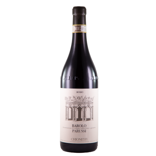 Chionetti Barolo Parussi DOCG 2020 red wine bottle on a white background