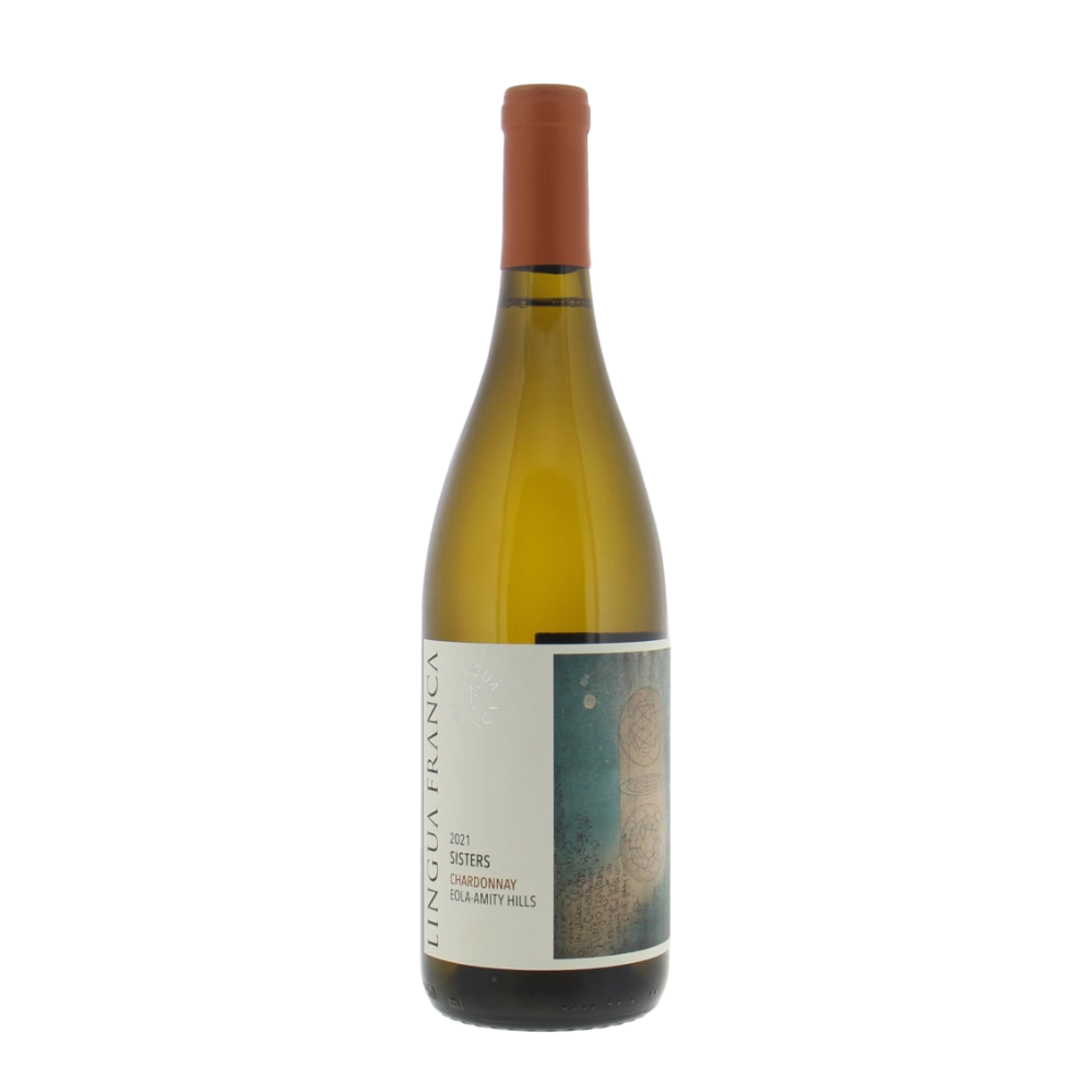 2021 Lingua Franca Sisters Chardonnay in a white background
