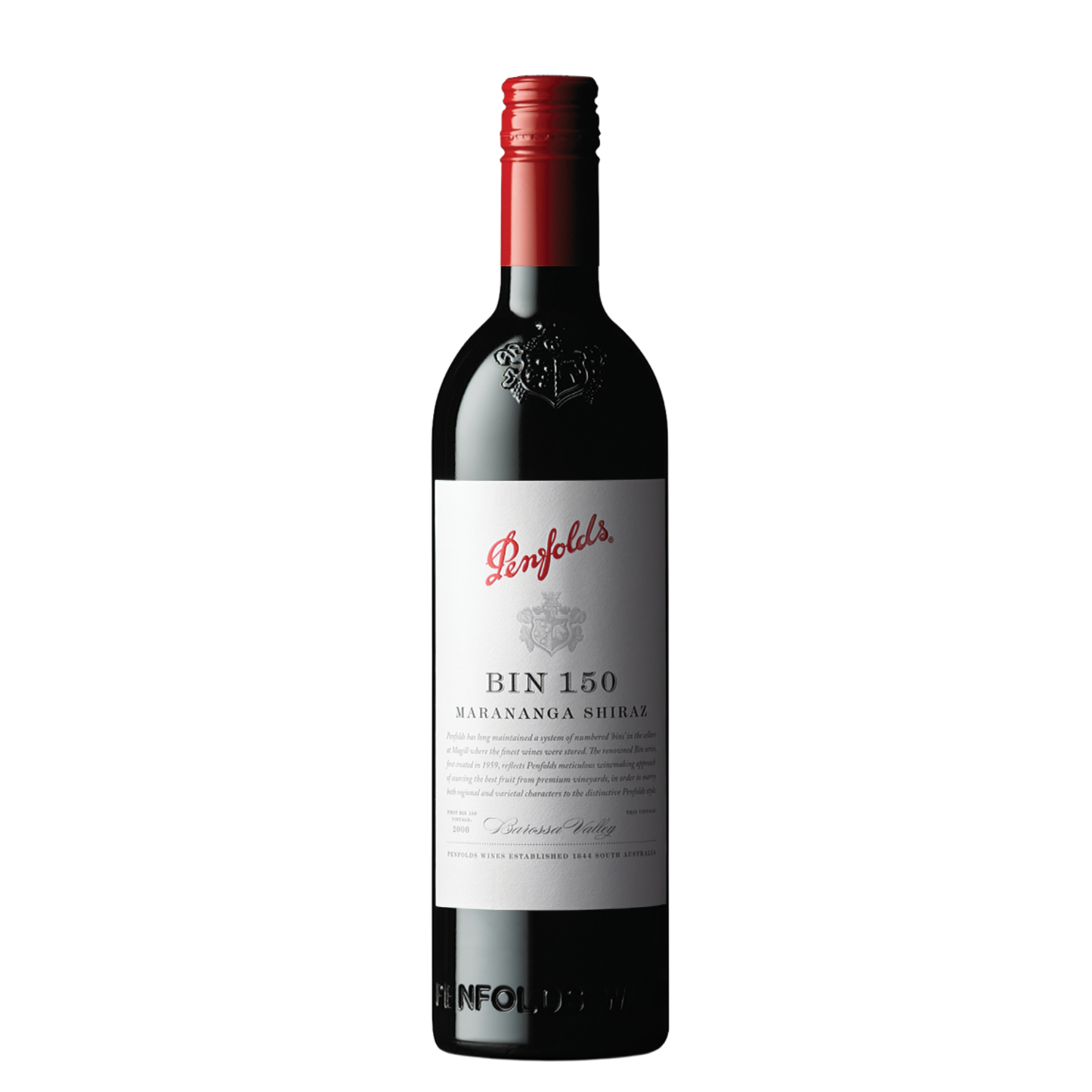 Penfolds Bin 150 Marananga Shiraz 2021 Barossa Valley red wine bottle in white background