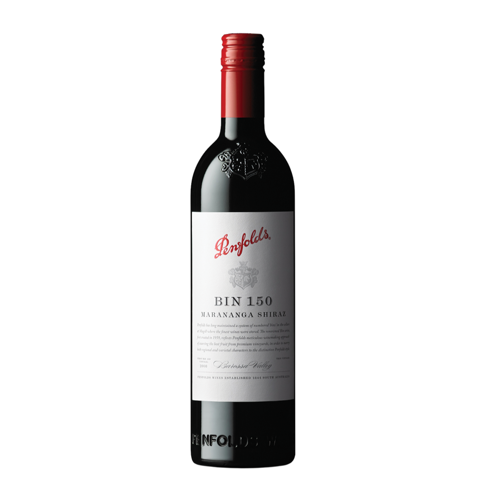 Penfolds Bin 150 Marananga Shiraz 2021 Barossa Valley red wine bottle in white background