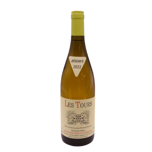 2022 Chateau Les Tours Blanc wine bottle on a white background