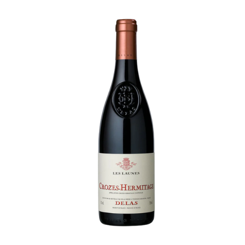 Delas Crozes-Hermitage Les Launes Rouge 2022 red wine bottle on a white background