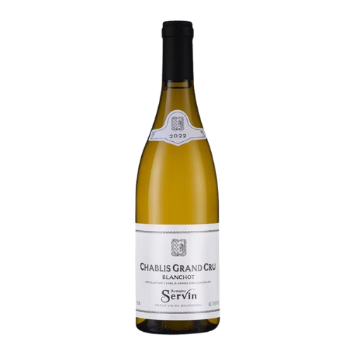 2022 Domaine Servin Chablis Grand Cru 'Blanchots' wine bottle on a white background