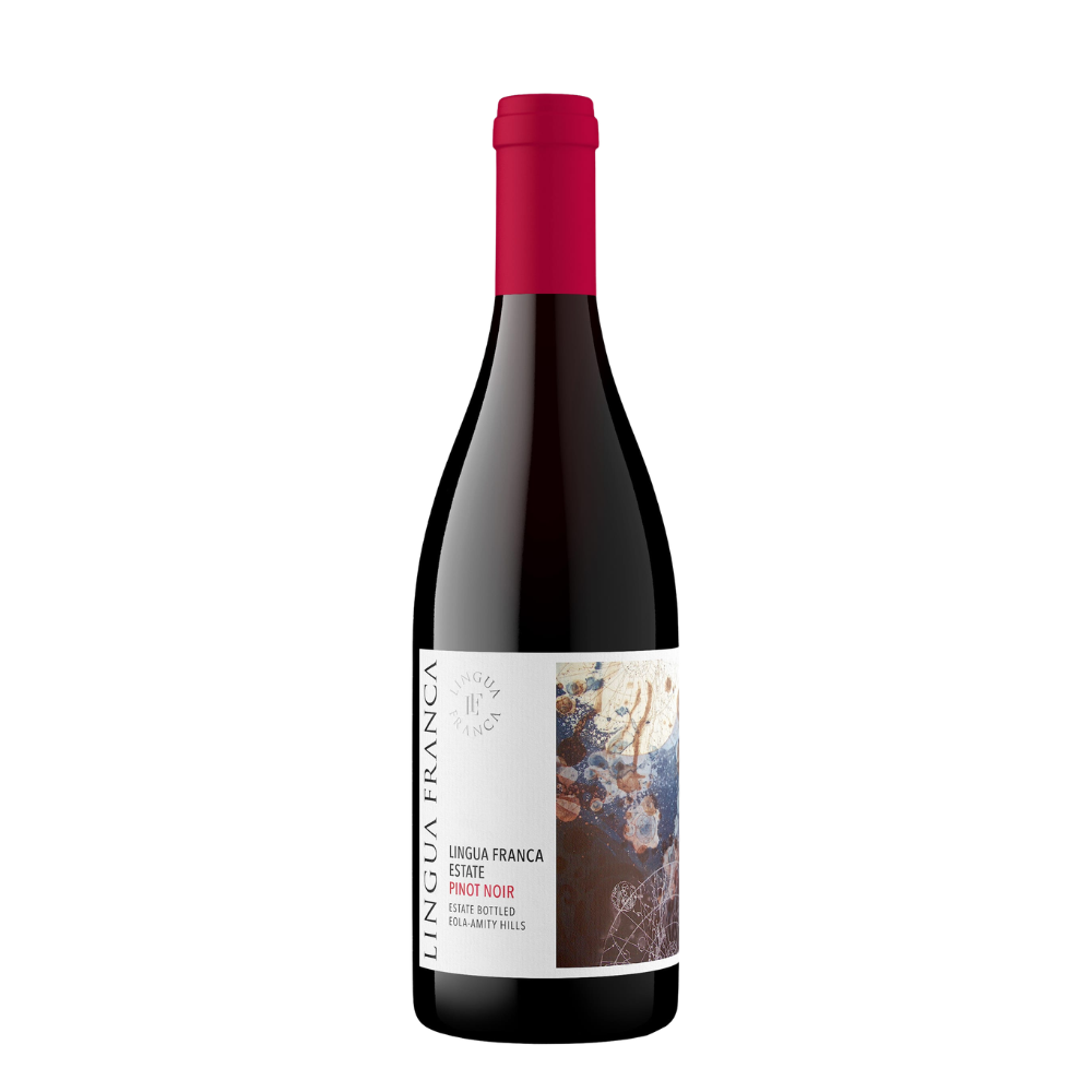 2022 Lingua Franca Estate Pinot Noir in a white background