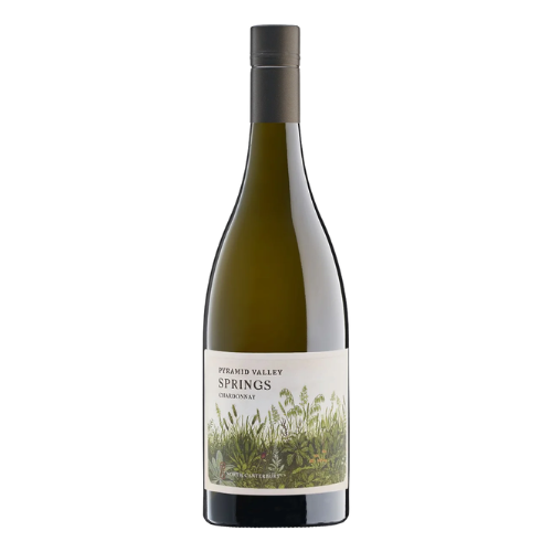 2022 Pyramid Valley Springs Chardonnay wine bottle on a white background