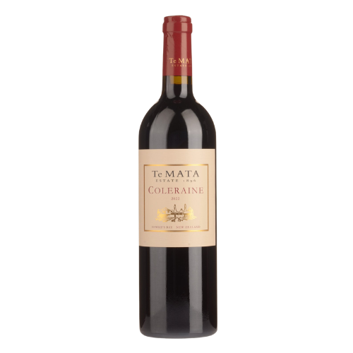 2022 Te Mata Coleraine Bordeaux Blend wine bottle on a white background