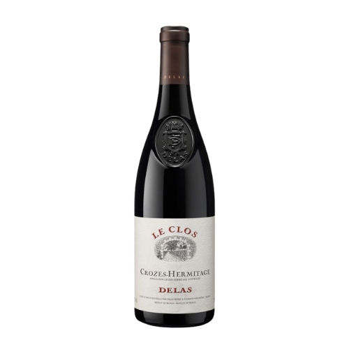 Delas Crozes-Hermitage Le Clos 2022 red wine bottle in white background