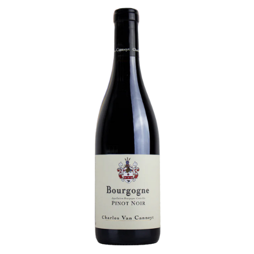 2023 Charles Van Canneyt Bourgogne Pinot Noir wine bottle on a white background.