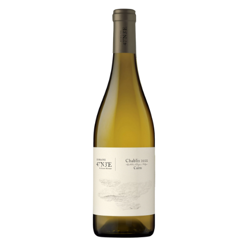 2023 Domaine 47N3E Chablis ‘Cairn’ fully oak-aged wine bottle on a white background.