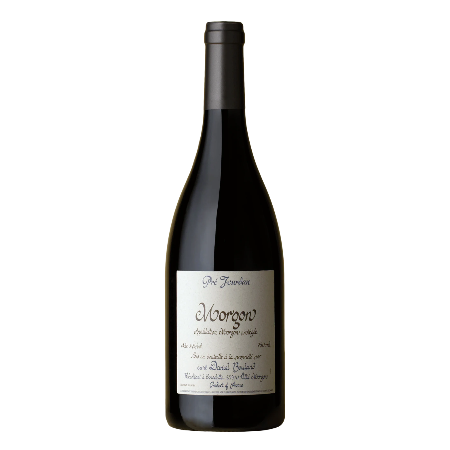 Domaine Daniel Bouland Morgon Pré Jourdan 2023 red wine bottle on a white background