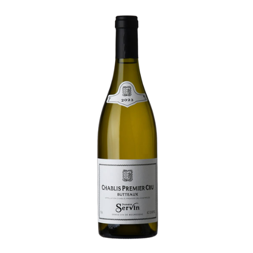 2023 Domaine Servin Chablis Premier Cru 'Butteaux' wine bottle on a white background