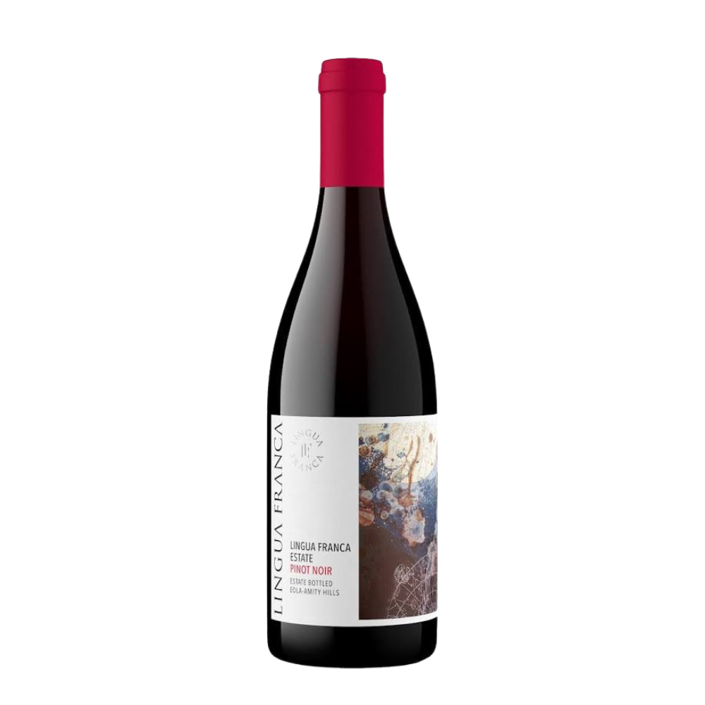 2023 Lingua Franca Estate Pinot Noir in a white background