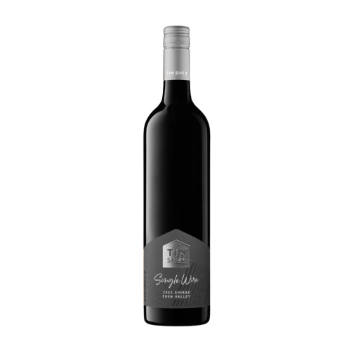 Tin Shed Single Wire Shiraz 2023 red wine bottle on a white background
