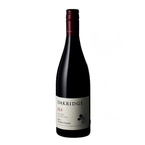 A bottle of 2024 Oakridge Pinot Noir Hazeldene Vineyard Yarra Valley in white background.