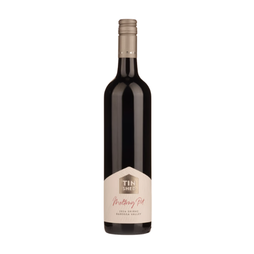 Tin Shed Melting Pot Shiraz 2024 red wine bottle on a white background