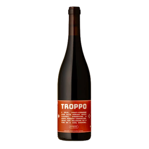 Troppo Syrah 2024 Australian red wine bottle in white background