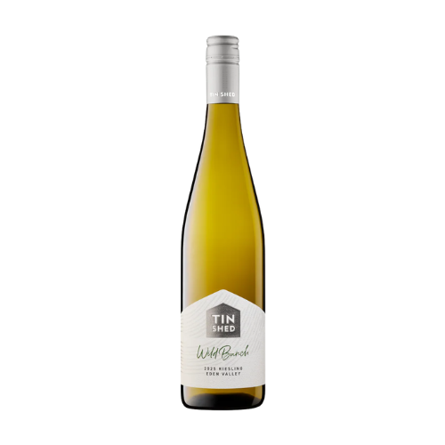 Tin Shed Wild Bunch Riesling 2025 white wine bottle on a white background