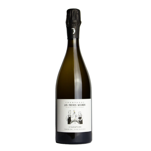 NV Champagne Freres Mignon L'Aventure Extra Brut wine bottle on a white background
