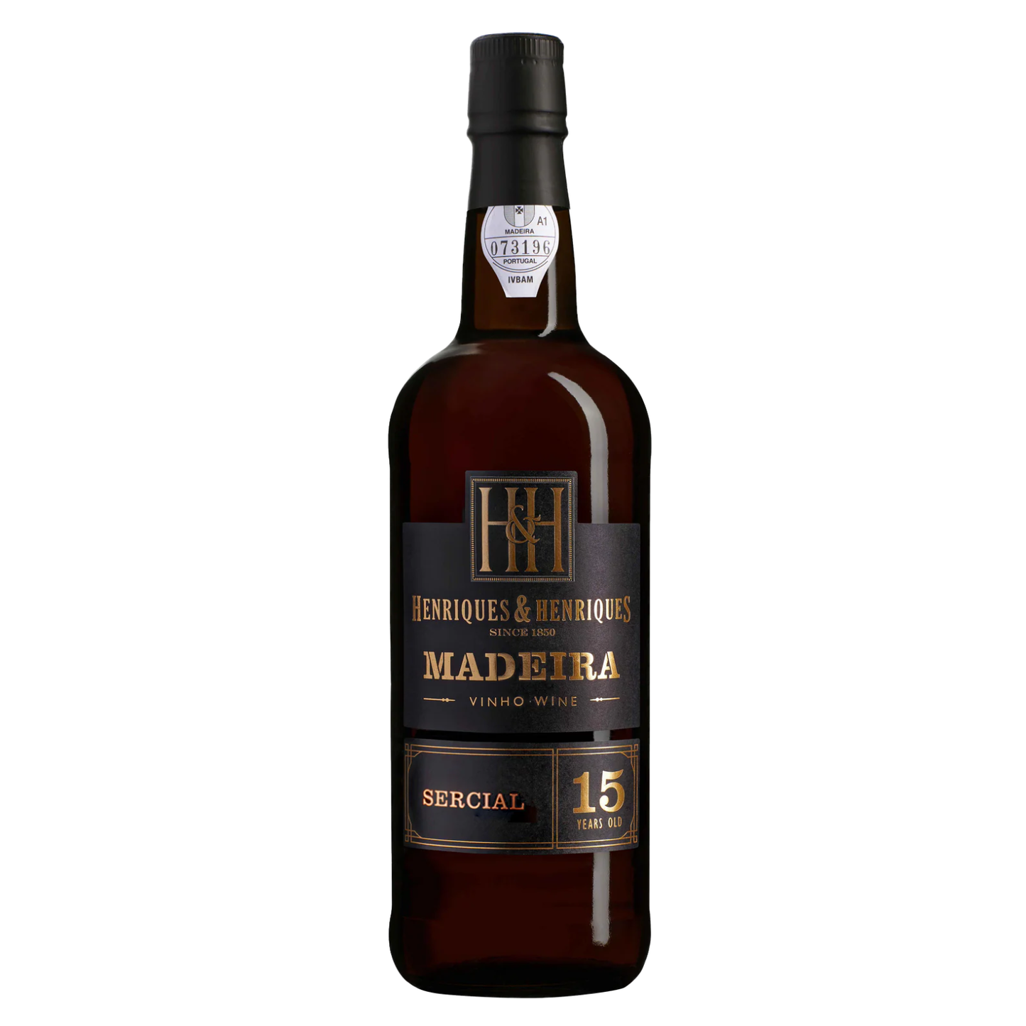 Henriques & Henriques Sercial 15 Year Old NV fortified wine bottle on a white background